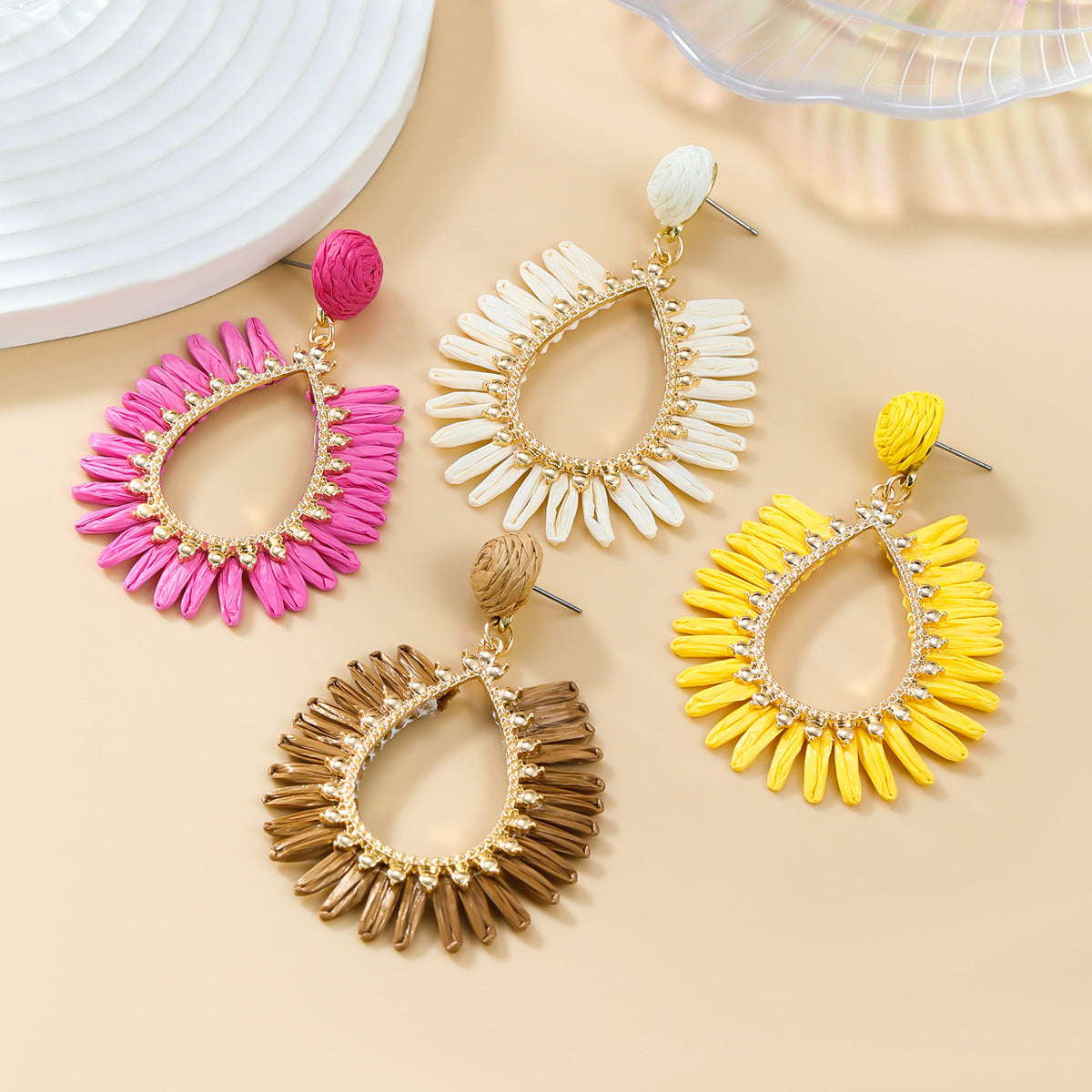 Summer Raffia Female Drop-shaped Bohemian Style Earrings