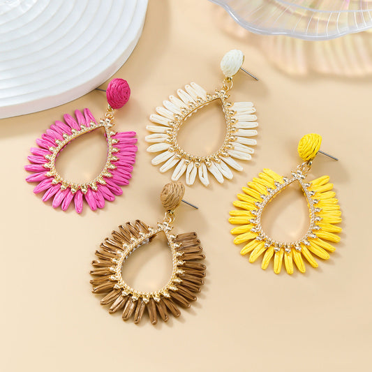 Summer Raffia Female Drop-shaped Bohemian Style Earrings