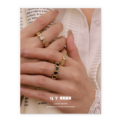 Plated Eye-catching Hollow Design Black And White Rings