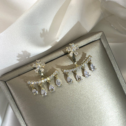 Fashion Flower With White Stone Temperament Two-piece Front And Rings