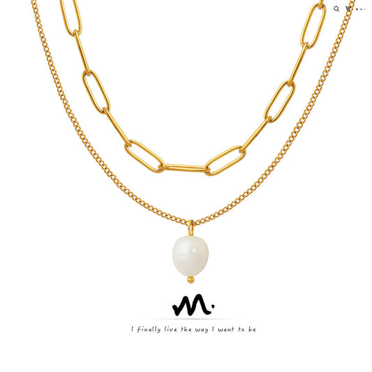 Cold Style Freshwater Pearl Pendant Twin Female Necklaces