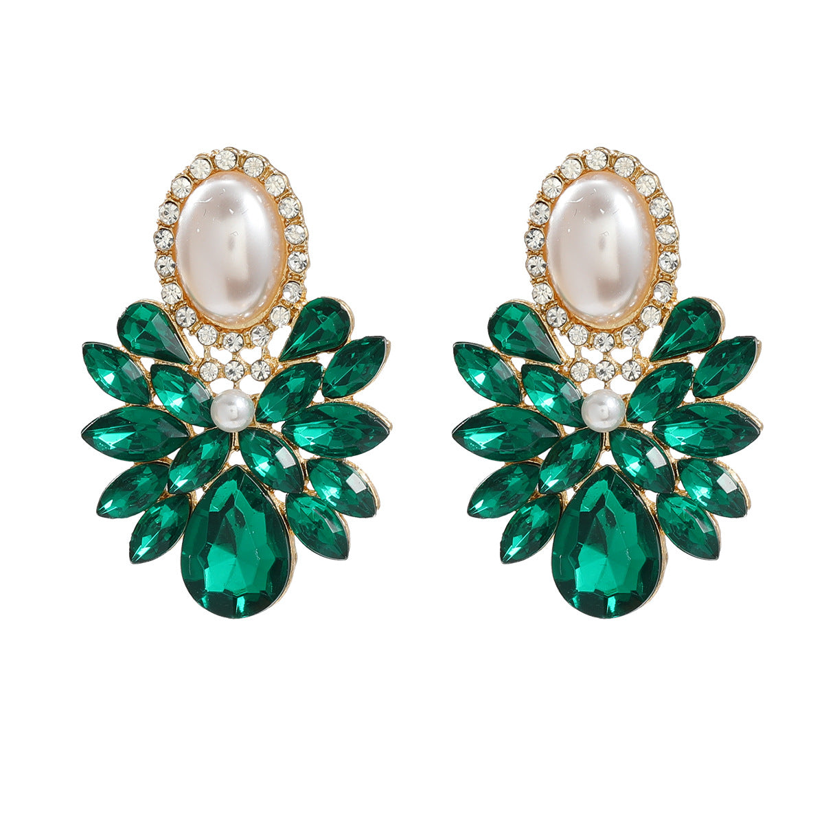 Female Alloy Diamond Inlaid Pearl Elegant Earrings