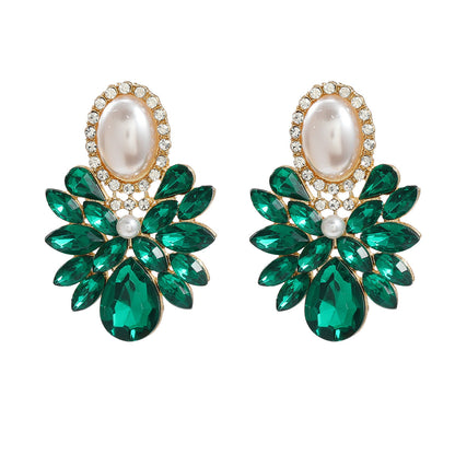 Female Alloy Diamond Inlaid Pearl Elegant Earrings