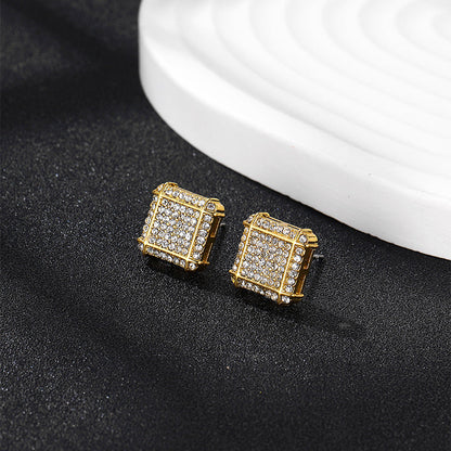 Men's Hop Cool Fashion Square Full-jeweled Niche Earrings