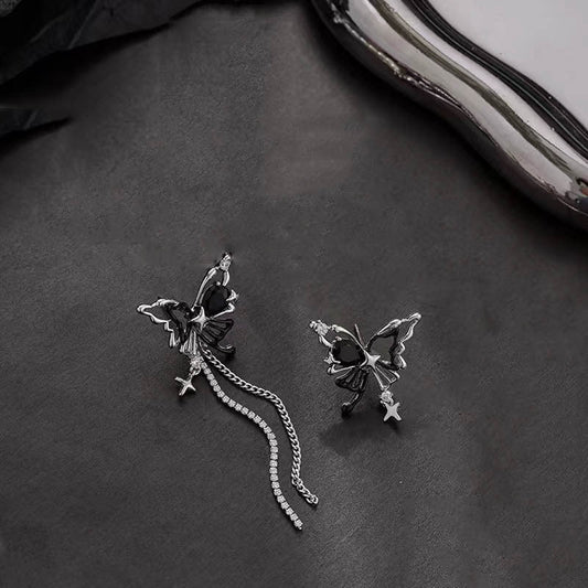 Women's Asymmetric Hollow Butterfly Tassel Design High-grade Sweet Cool Hot Earrings