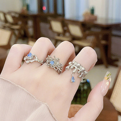 Women's Niche Bag Blue Zircon High-grade Irregular Pleated Rings