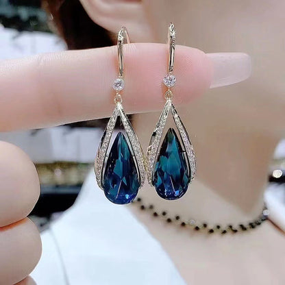 Luxury Micro Inlay Rhinestones Elegant Blue Earrings