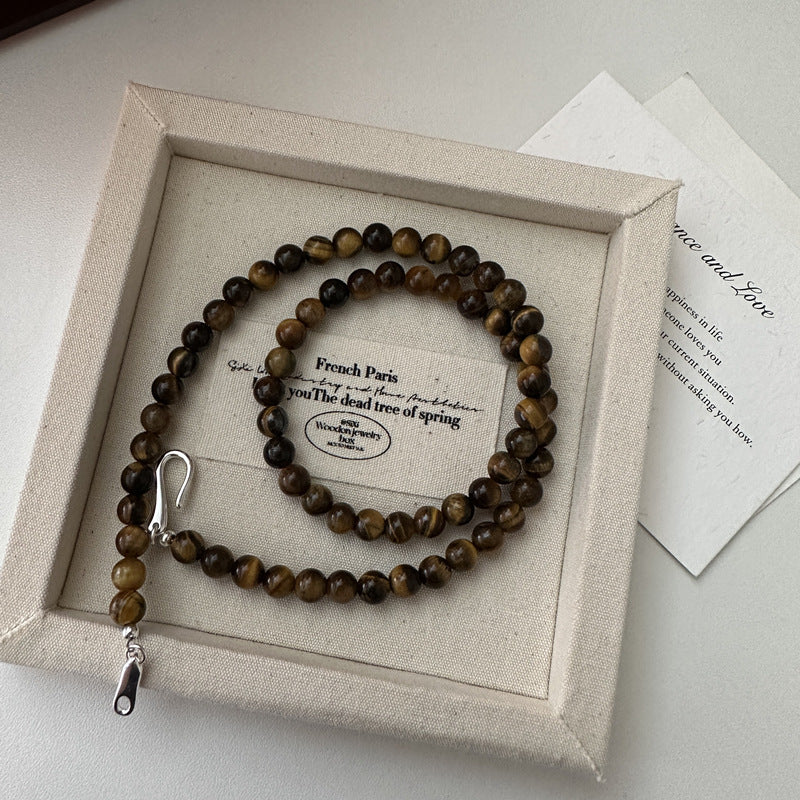 Sier Tiger Eye Design Beaded Buckle Necklaces
