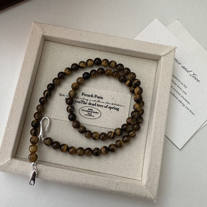 Sier Tiger Eye Design Beaded Buckle Necklaces