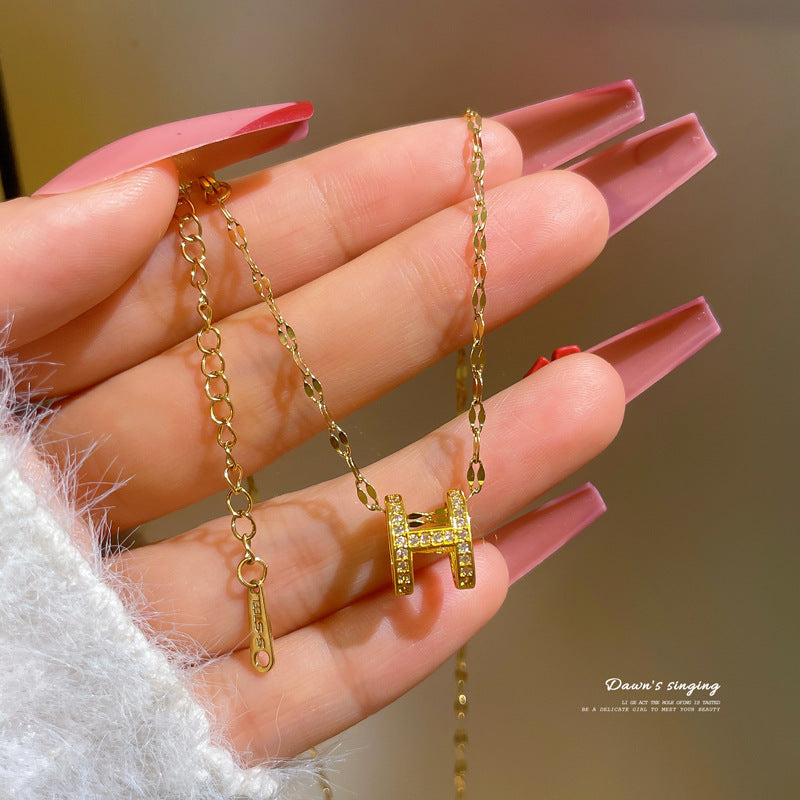 Titanium Steel High-grade Diamond Letter Female Necklaces