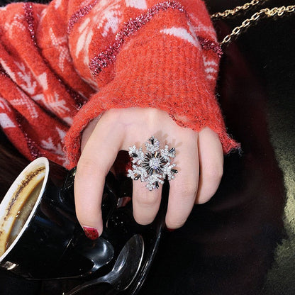 Women's Layer Snowflake Full Diamond High Profile Rings