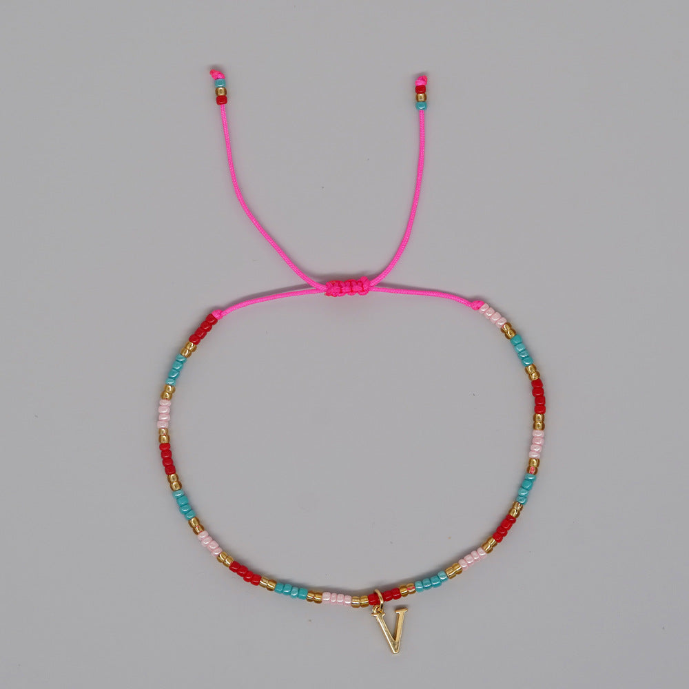 Women's Ornament English Letters Contrast Color Bead Handmade Bracelets