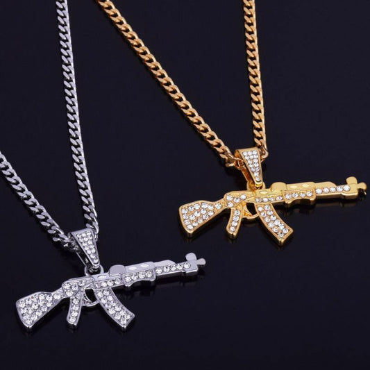 Hop Full Diamond Machine Gun Personalized Necklaces