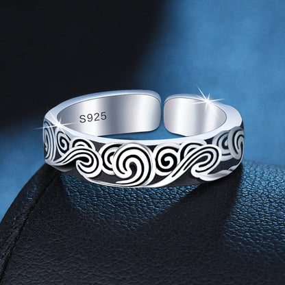 Women's & Men's Style Black Thai Sier Open Adjustable Rings