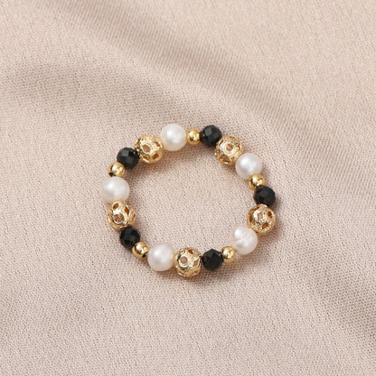 Freshwater Pearl Stretch Strawberry Quartz Pink Crystal Rings