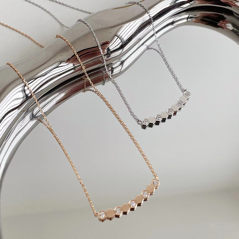 Rose Gold Diamond Honeycomb Female Smiling Face Smile Clavicle Necklaces