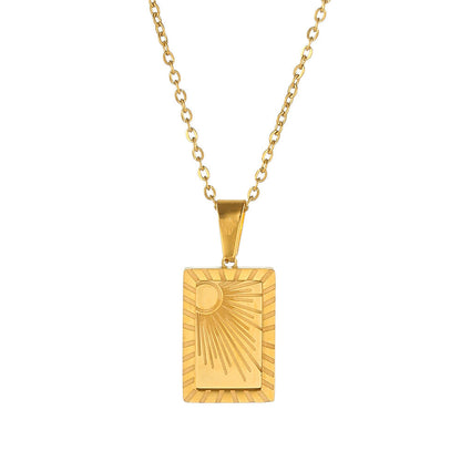 Gold Plated Stainless Steel Fashion Personality Square Sun Moon Necklaces