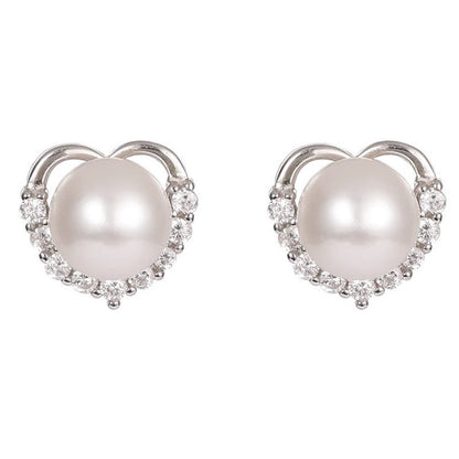 Women's Sterling Sier Natural Freshwater Pearl Heart-shaped Ear Earrings
