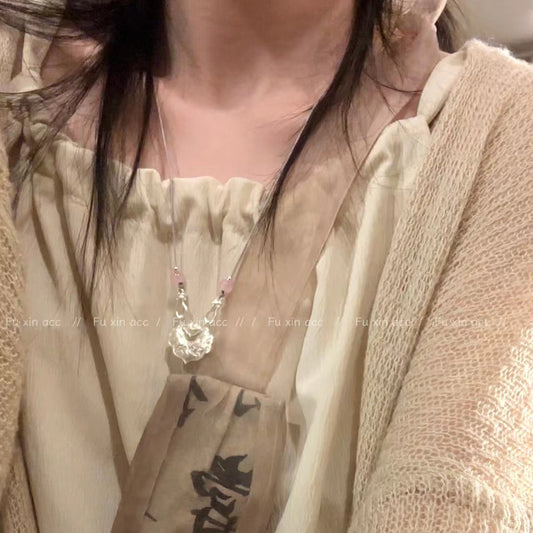 Ancient Chinese Style Koi Lotus Sier Safety Necklaces