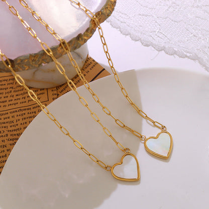 White Sea Shell Peach Heart Female Titanium Necklaces