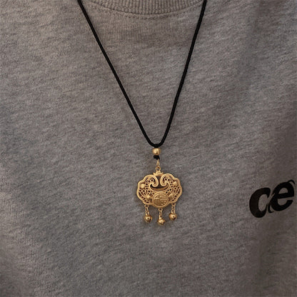 Chinese Style Lucky Lock Pendant Golden Bean Long Life Necklaces