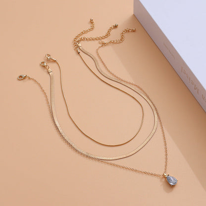 Cold Style Twin Rhinestone Temperament Clavicle Chain Sweet Necklaces