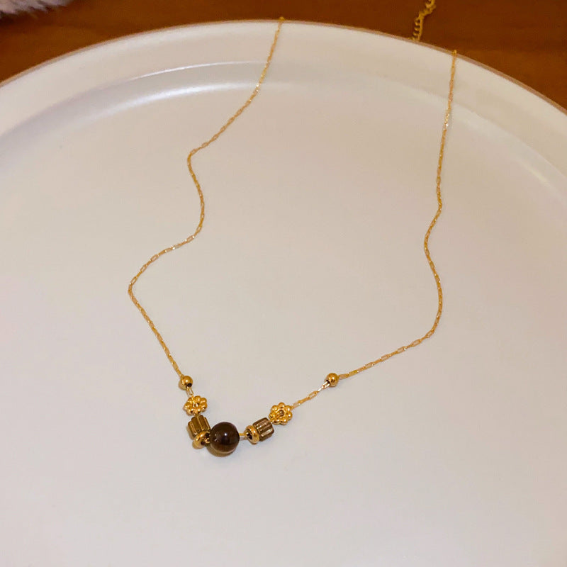 Women's Series Tigereye Butterfly Chinese Retro Beaded Sweater Necklaces