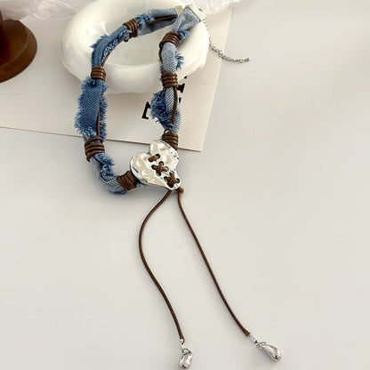 Personality Denim Winding Heart Niche Design Necklaces