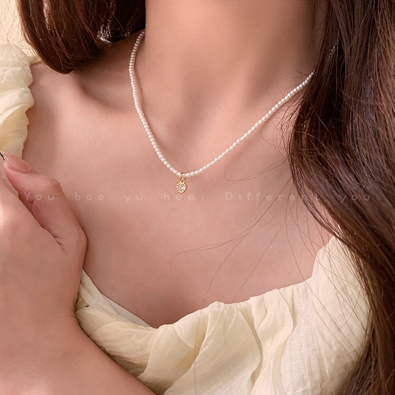 Women's Glass Pearl Heart Light Luxury High-grade Clavicle Chain Summer Necklaces
