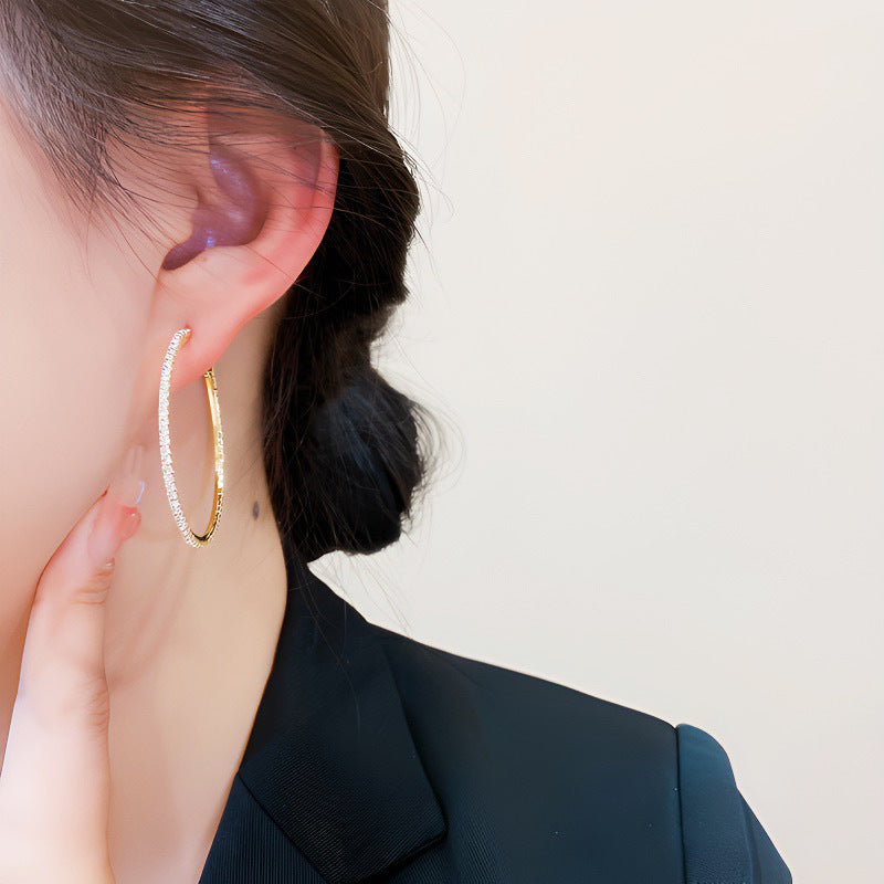 Sier Needle Exaggerated Big Circle Ear Earrings