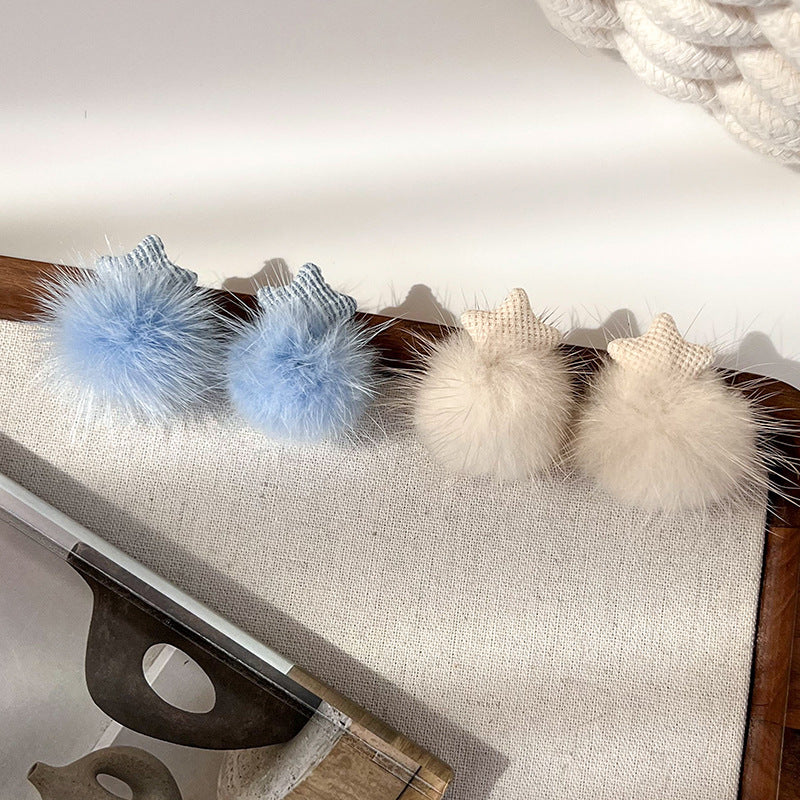 Ear Female Design Five-pointed Hair Ball Earrings