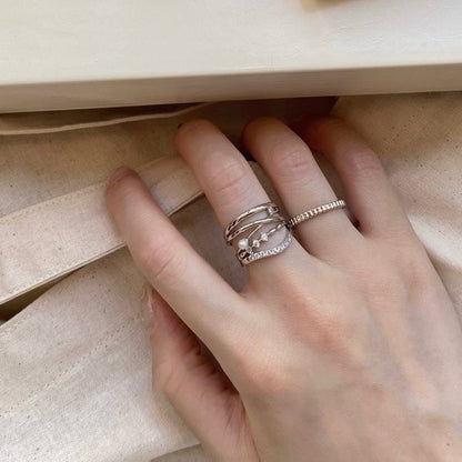 Irregular Metal Rhinestone Pearl Suit Female Rings