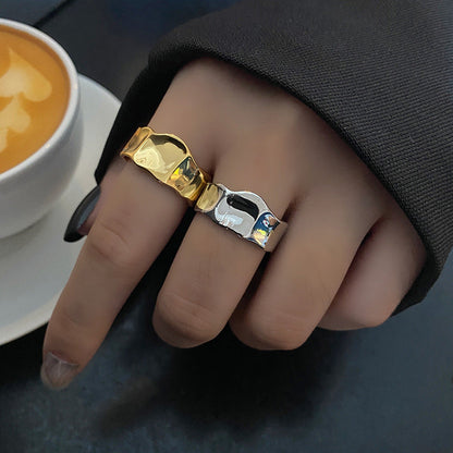 Retro Style Wide Surface Irregular Cold High Rings