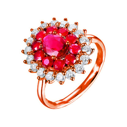 Round Arm Red Diamond Sunflower Inlaid Zircon Rings