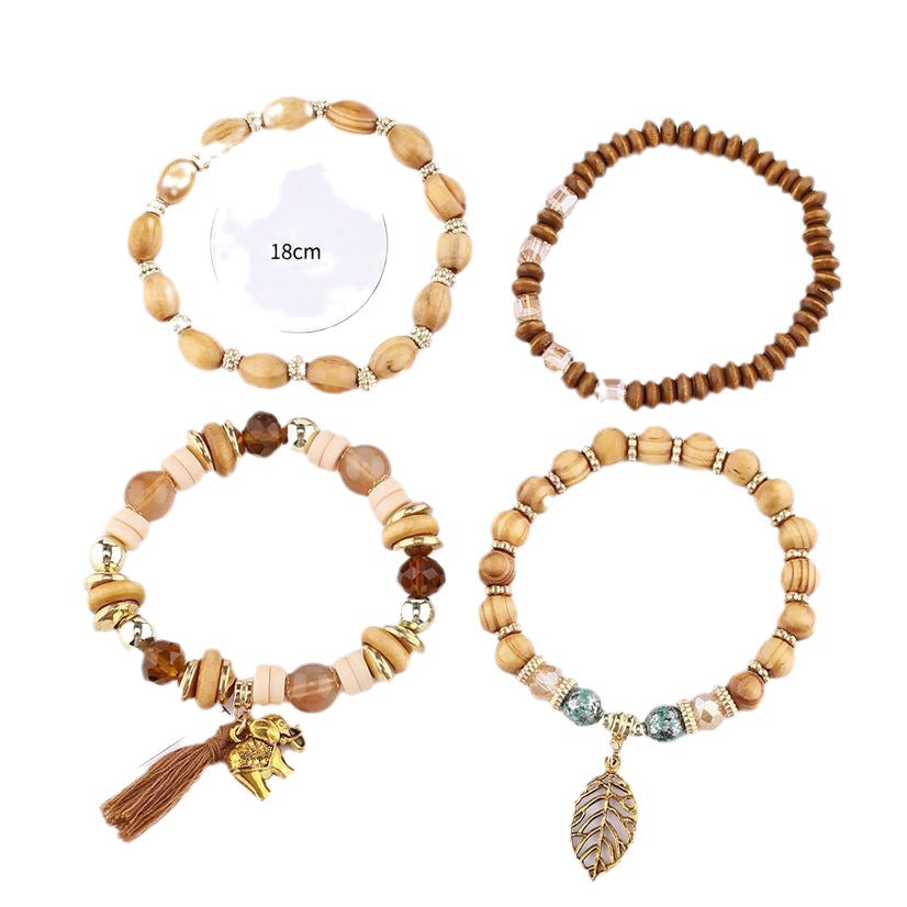 Bohemian Style Wooden Bead Beaded Elastic Elephant Bracelets