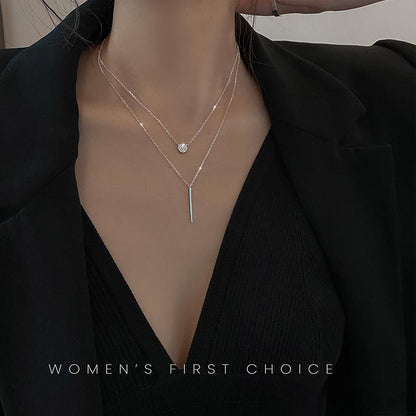 Round Rhinestone Double Layer Female Clavicle Cold Wind Necklaces