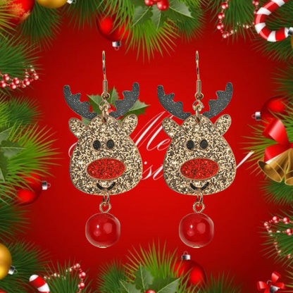 Cute Creative Christmas Tree Elk Acrylic Earrings