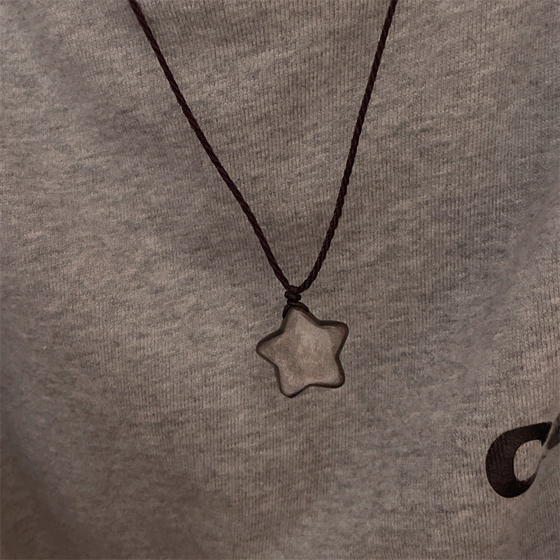 Couple Dark Sier Diamond Star Moon Braid Necklaces