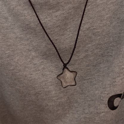 Couple Dark Sier Diamond Star Moon Braid Necklaces