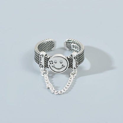Women's Sier Smiling Face Temperament Retro Punk Simple Rings