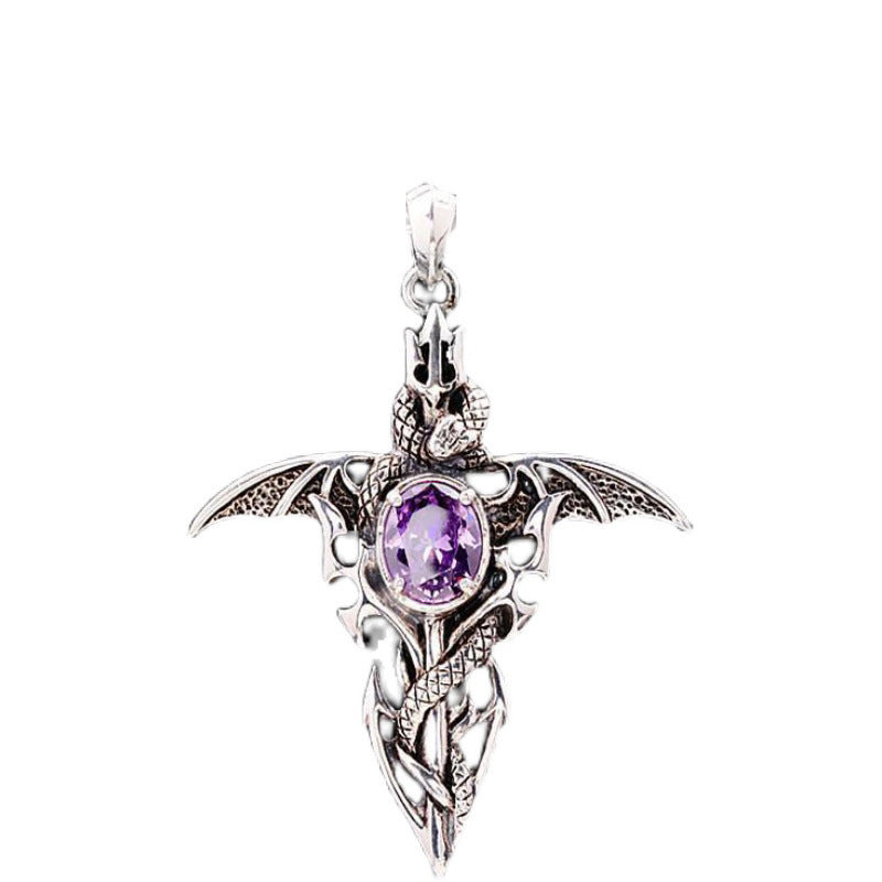 Men's Sword Pendant Trendy Unique Amethyst Set Chain Fashion Imitation Necklaces