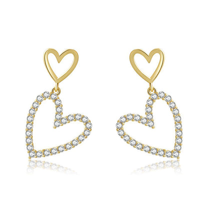 Personality Hollow Heart-shaped Full Of Diamond Earrings