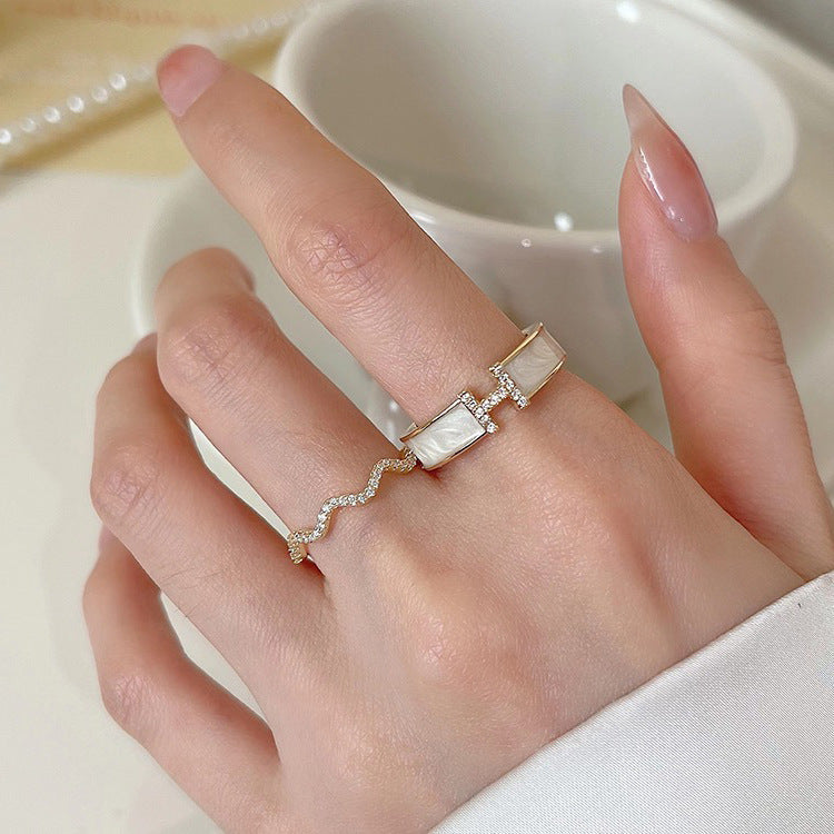 Style Vintage Zircon Dripping Oil Metal Open Suit Female Rings