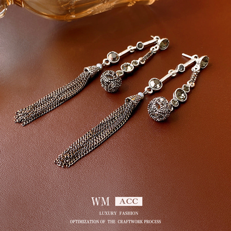 Women's Ball Tassel Long Minority Eardrops Temperament Entry Earrings