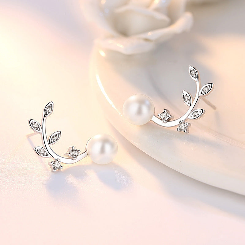 Fresh Flower Pearl Simple Branches Ear Earrings