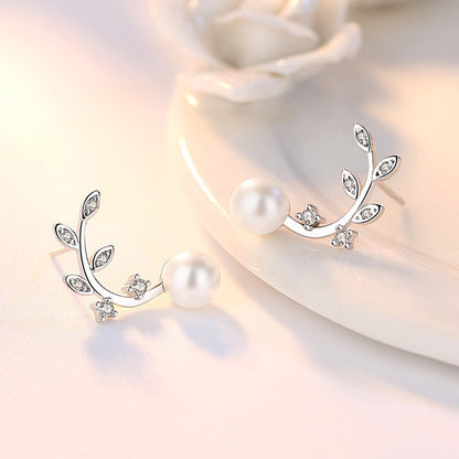 Fresh Flower Pearl Simple Branches Ear Earrings