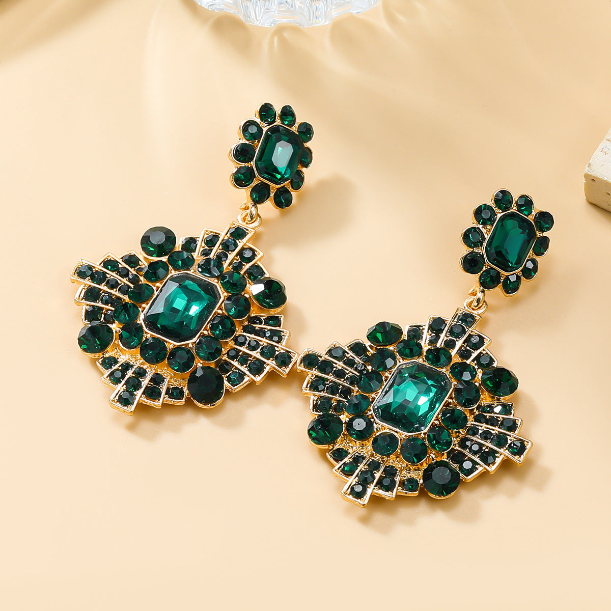 Women's Trendy Colorful Crystals Exaggerated Geometric Full Earrings