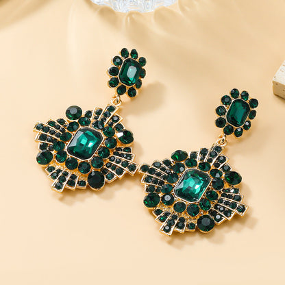 Women's Trendy Colorful Crystals Exaggerated Geometric Full Earrings