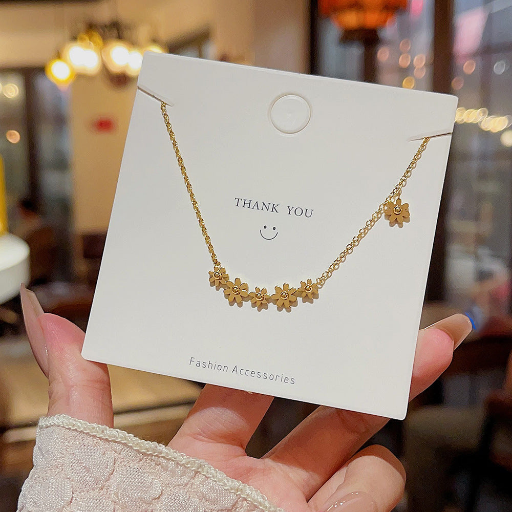 Gold Titanium Steel Little Daisy Korean Style Necklaces