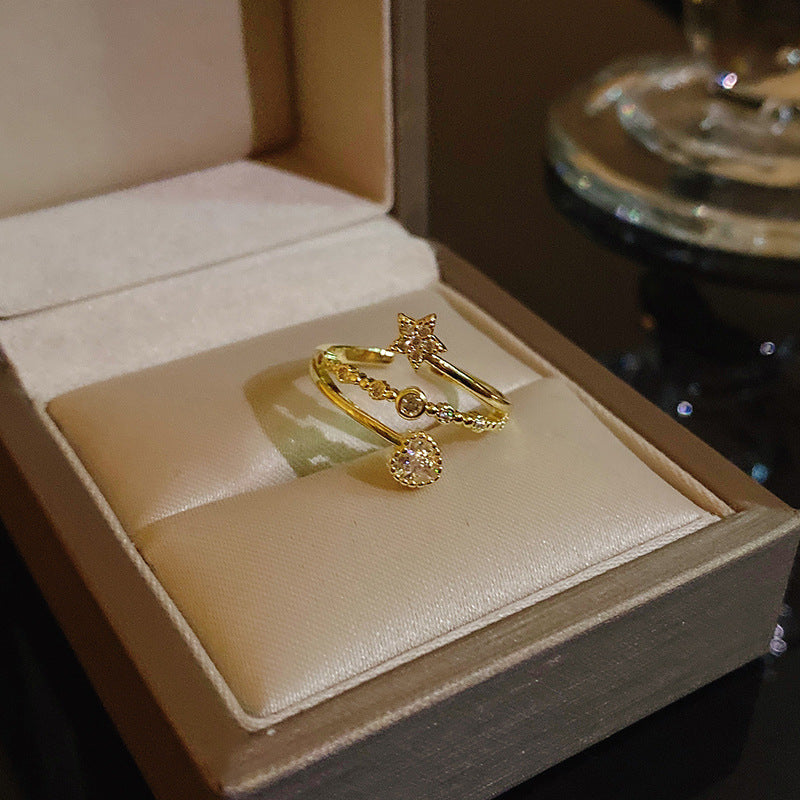 Pearl Zircon With Diamond Open Adjustable Rings